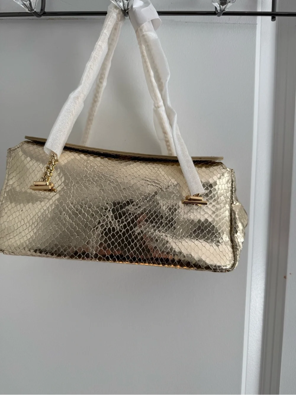 J. Crew Metallic Gold Snake-Embossed Shoulder Bag